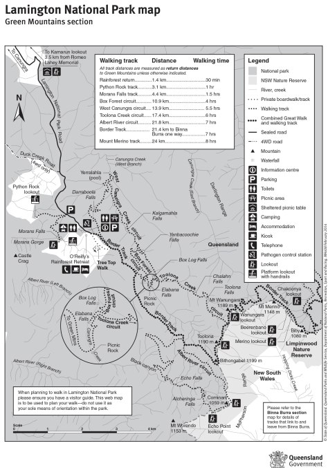 Lamington National Park: Green Moutains section map